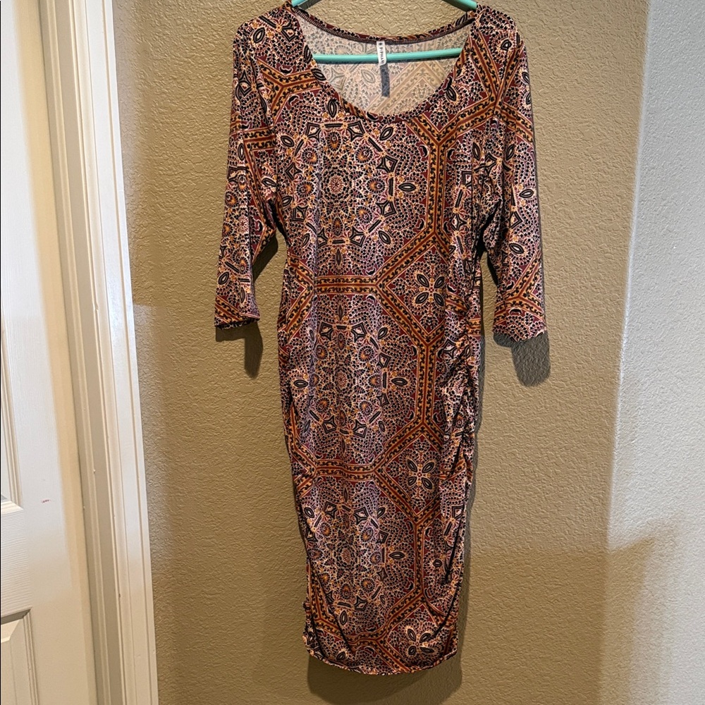 Piphany Geometric Long Sleeve Dress - Orange and Black